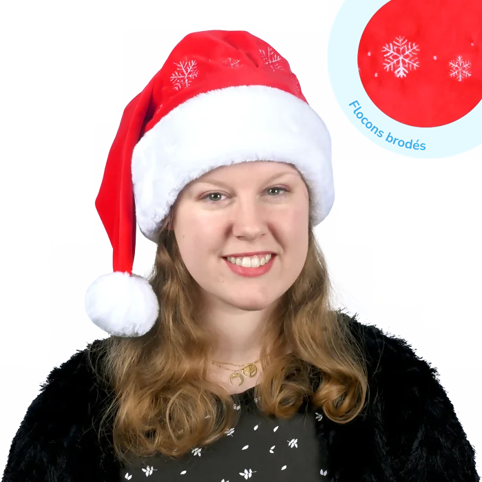 bonnet Noël adulte flocons de neige brodés de la marque NOEL EN FOLIE. Réf. NDT121.